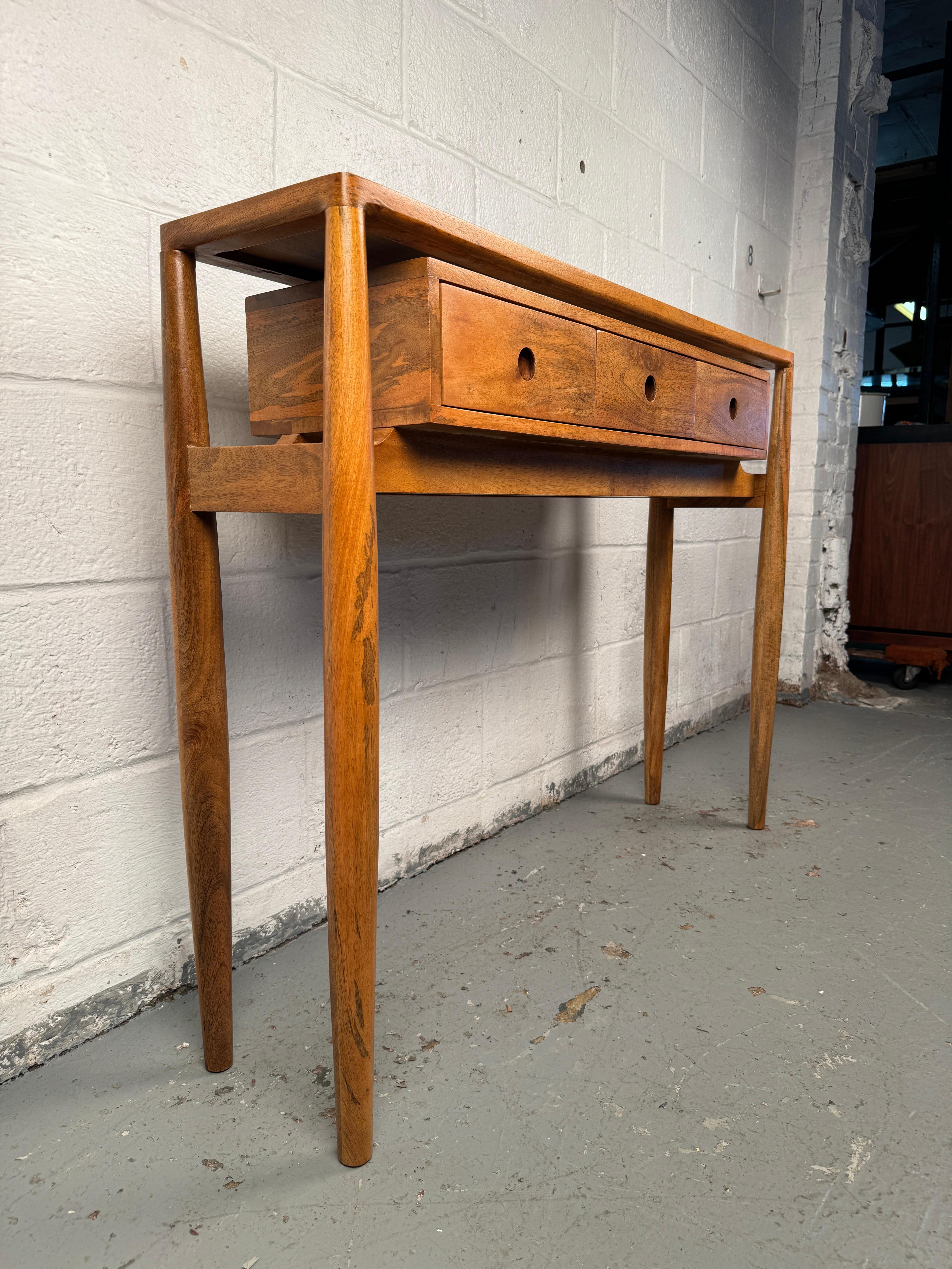 20th Century Vintage Modern Three Drawer Console Table For Sale