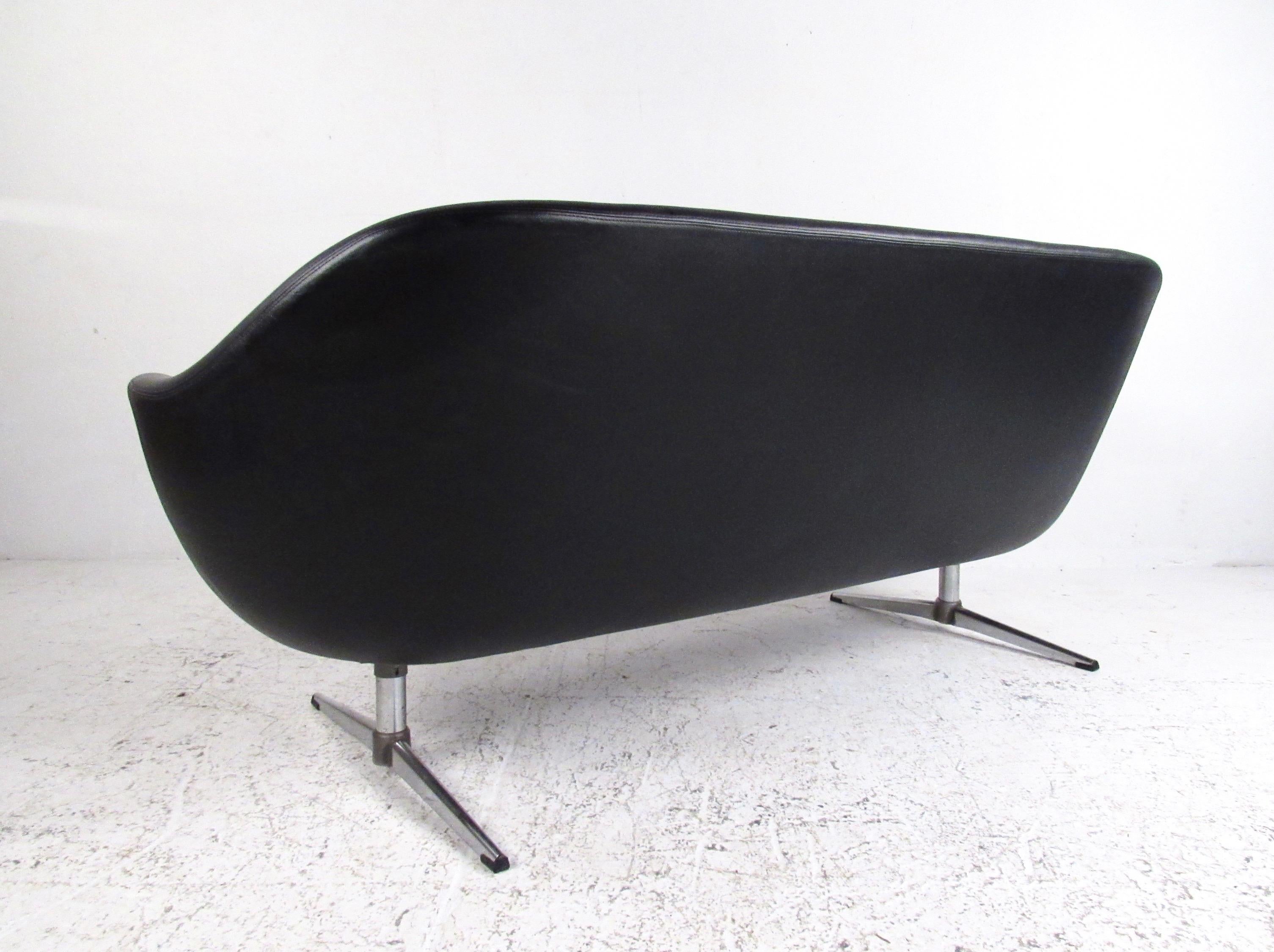 Faux Leather Vintage Modern Three-Seat Sofa by Overman