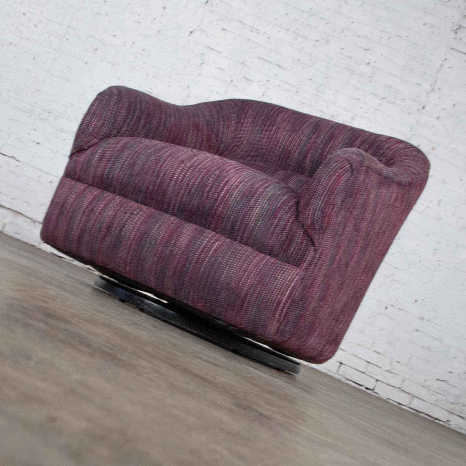 Vintage Modern Tub Shaped Swivel Rocking Chair in Eggplant Purple Upholstery 1