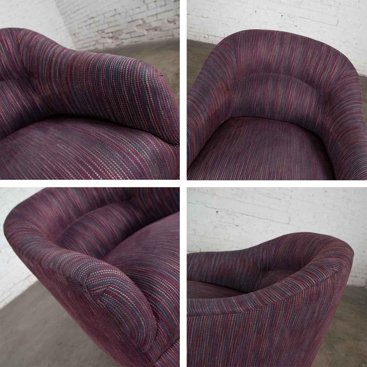 Vintage Modern Tub Shaped Swivel Rocking Chair in Eggplant Purple Upholstery 3