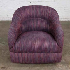 Vintage Modern Tub Shaped Swivel Rocking Chair in Eggplant Purple Upholstery