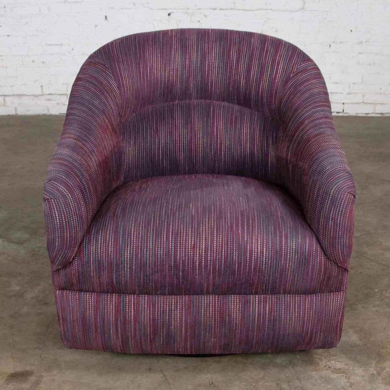 Vintage Modern Tub Shaped Swivel Rocking Chair in Eggplant Purple