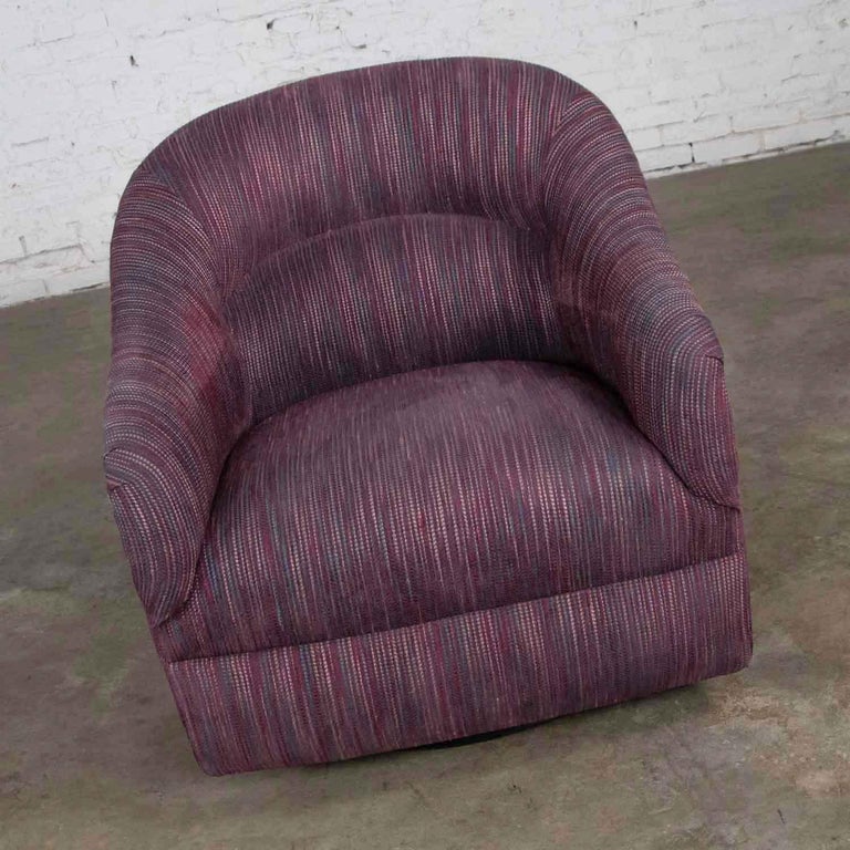 Vintage Modern Tub Shaped Swivel Rocking Chair in Eggplant Purple
