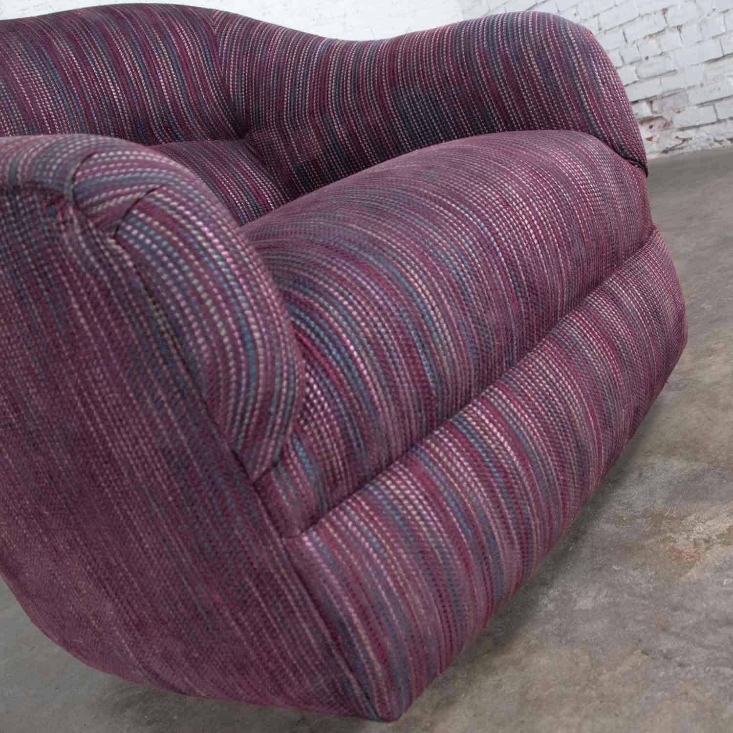 Unknown Vintage Modern Tub Shaped Swivel Rocking Chair in Eggplant Purple Upholstery