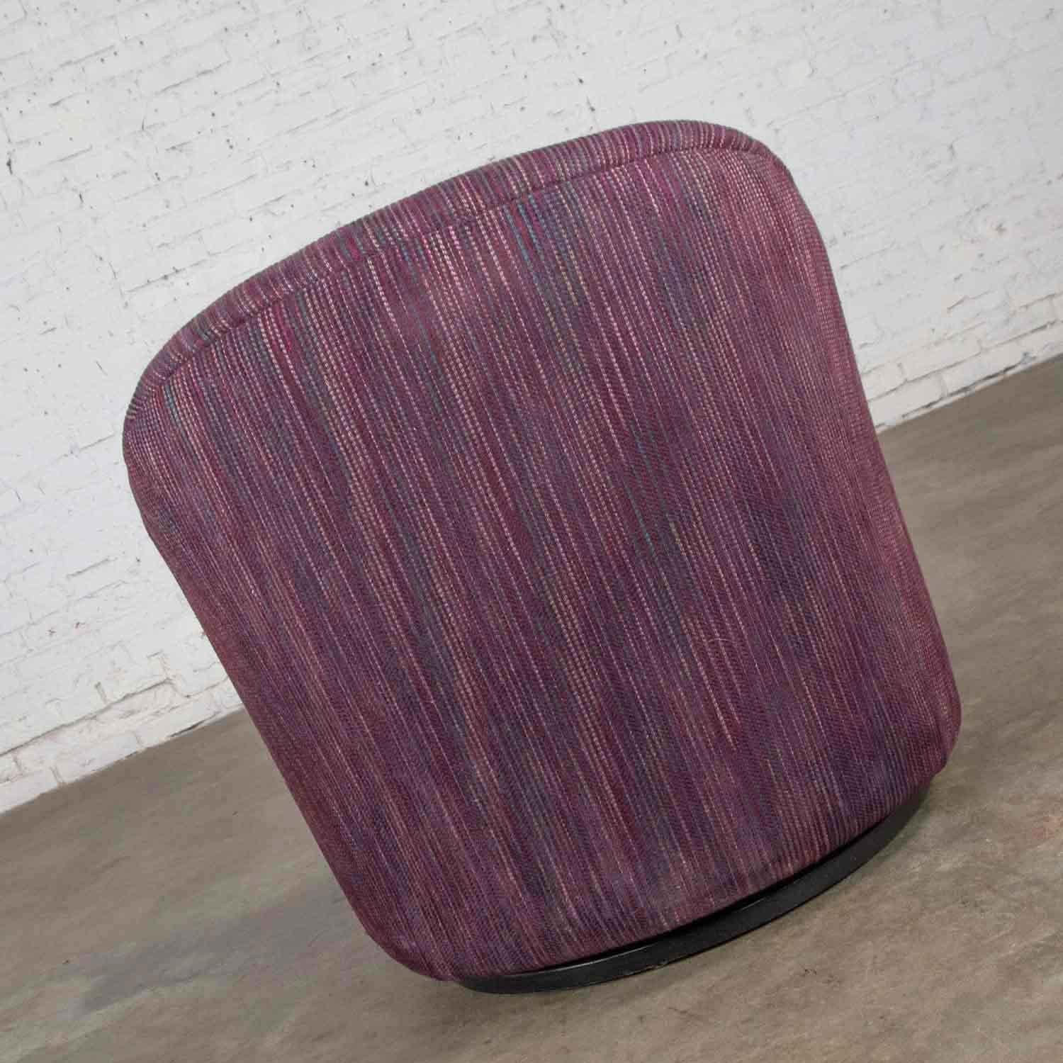 20th Century Vintage Modern Tub Shaped Swivel Rocking Chair in Eggplant Purple Upholstery