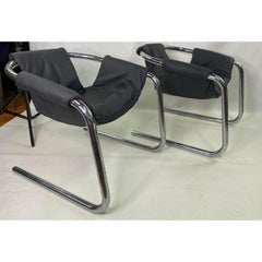 Vintage Modern Tubular Chrome Base Zermatt Chairs in Leather a Pair