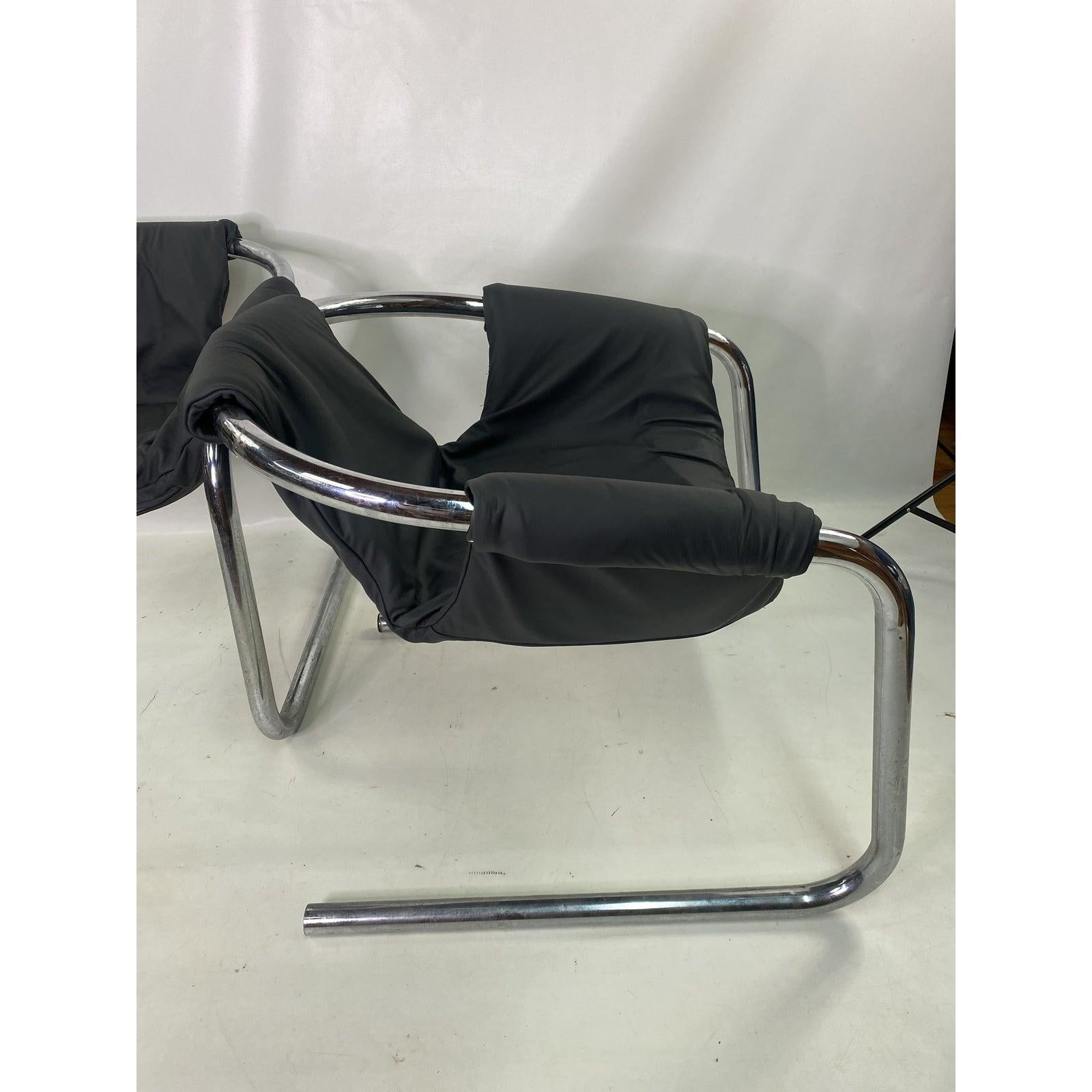 Mid-Century Modern Vintage Modern Tubular Chrome Base Zermatt Chairs in Leather a Pair