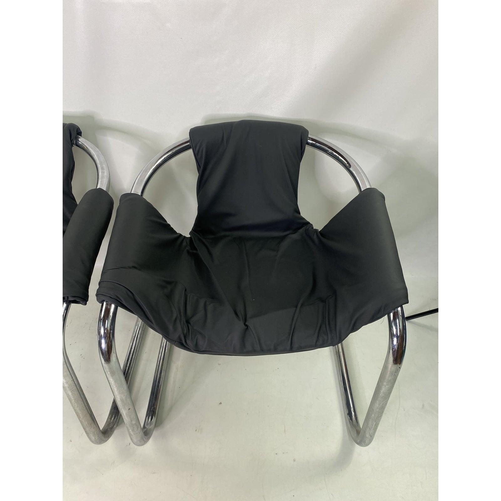 Italian Vintage Modern Tubular Chrome Base Zermatt Chairs in Leather a Pair