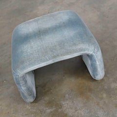 Vintage Modern U-Shaped Ottoman with Blue Velvet-Like Brushed Chenille Fabric