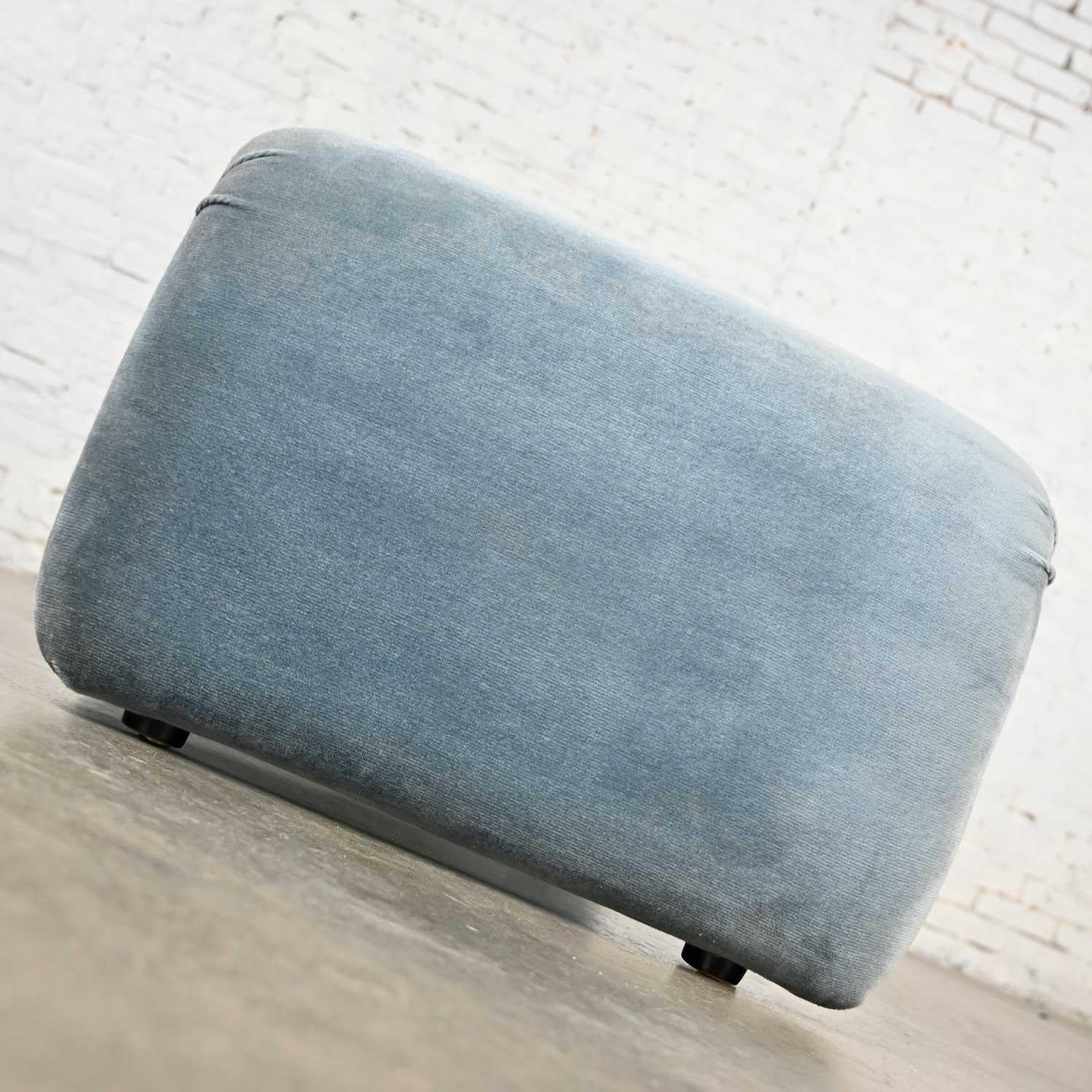 Metal Vintage Modern U-Shaped Ottoman with Blue Velvet-Like Brushed Chenille Fabric