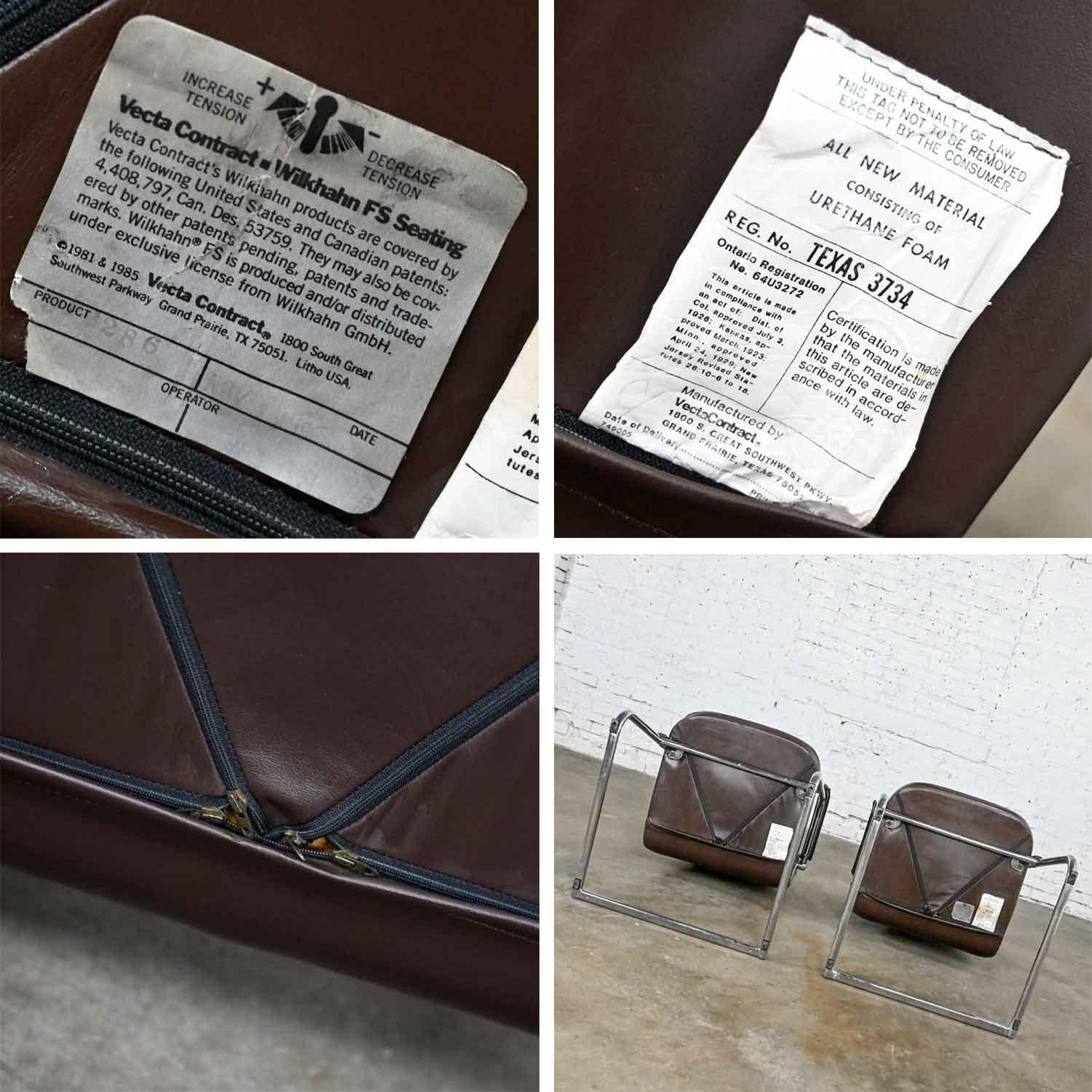 Freischwingendes Paar Stühle aus braunem Leder und Chrom im Vintage-Stil von Vecta Contract im Angebot 9