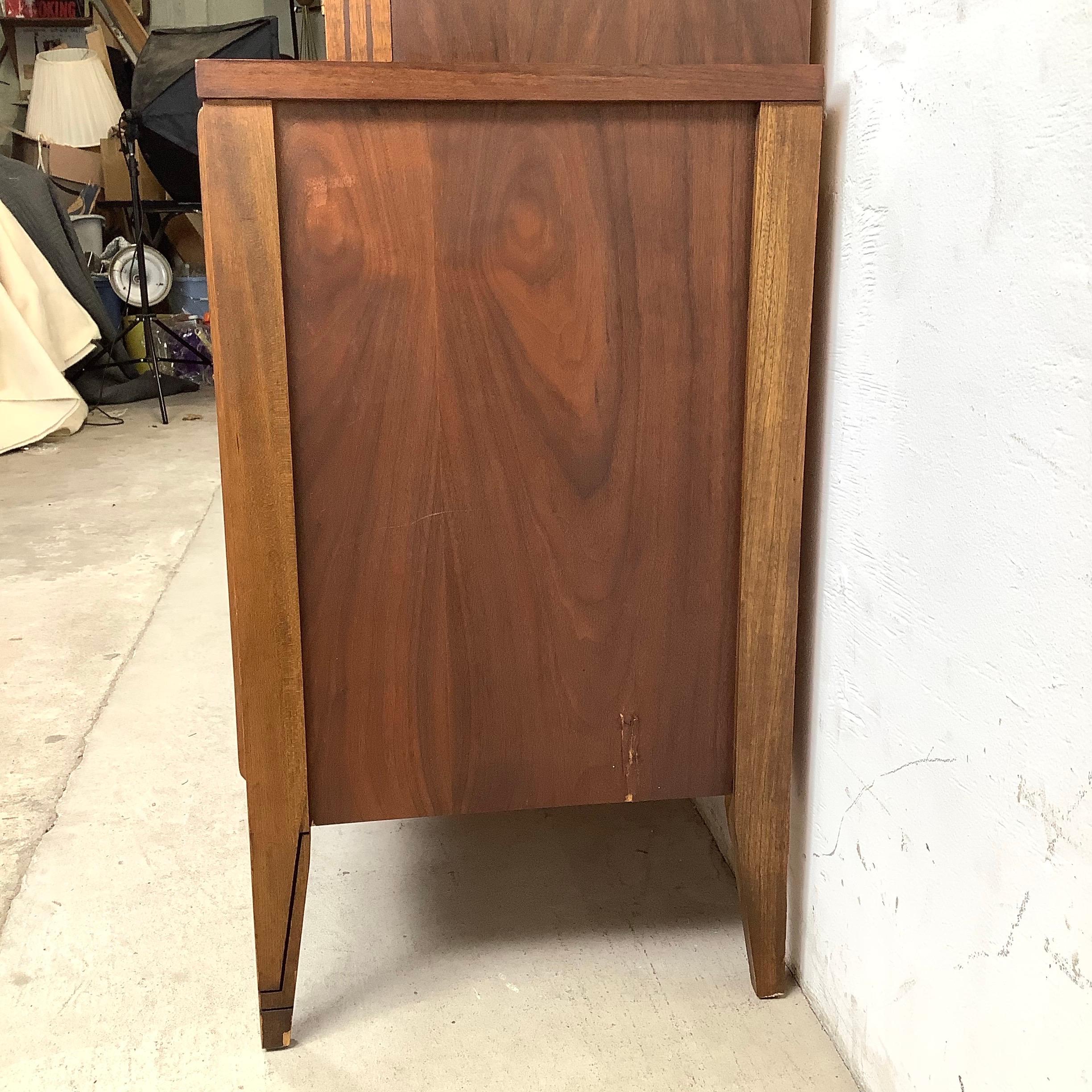 Vintage Modern Walnut Breakfront With Shelved Display Top For Sale 4