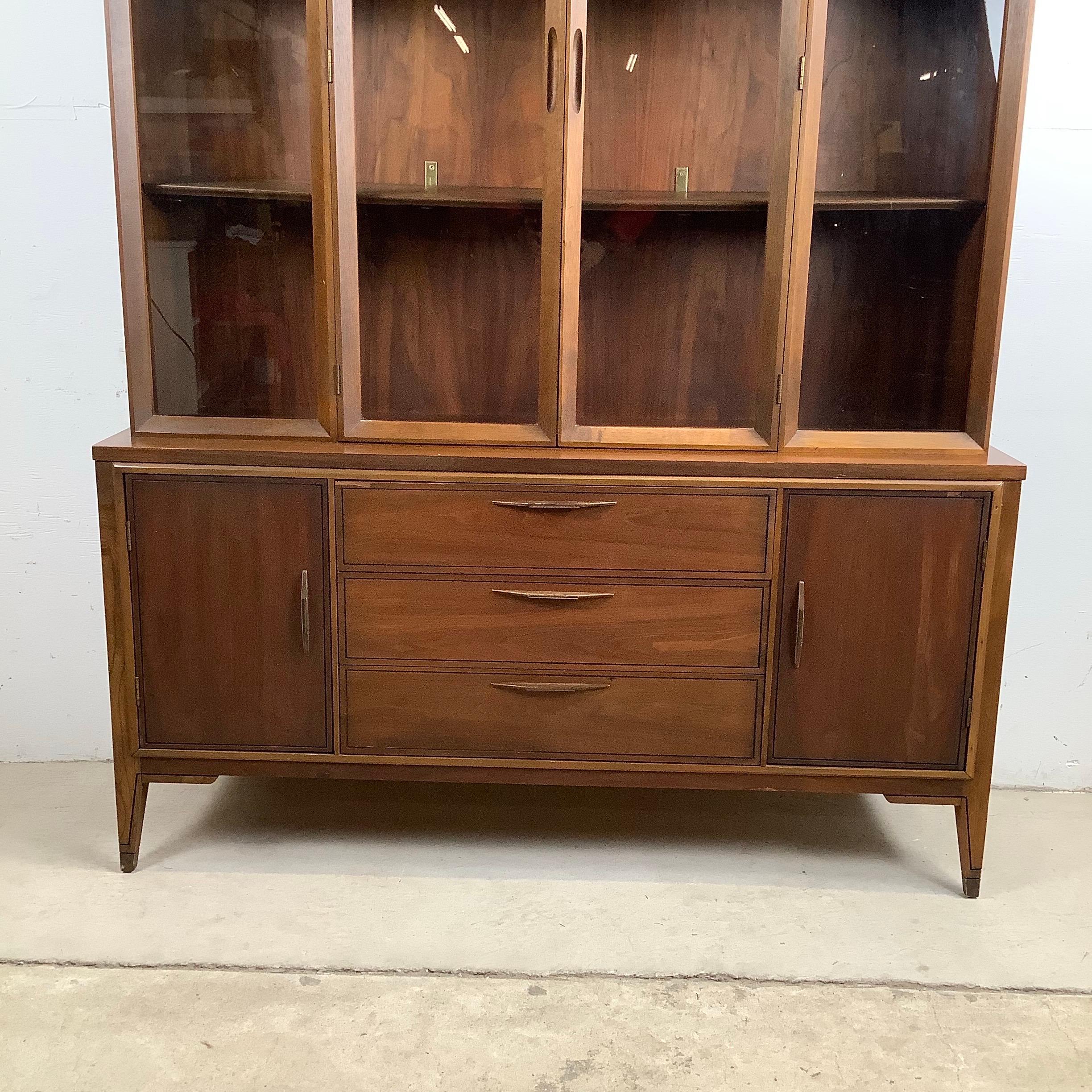 Other Vintage Modern Walnut Breakfront With Shelved Display Top For Sale