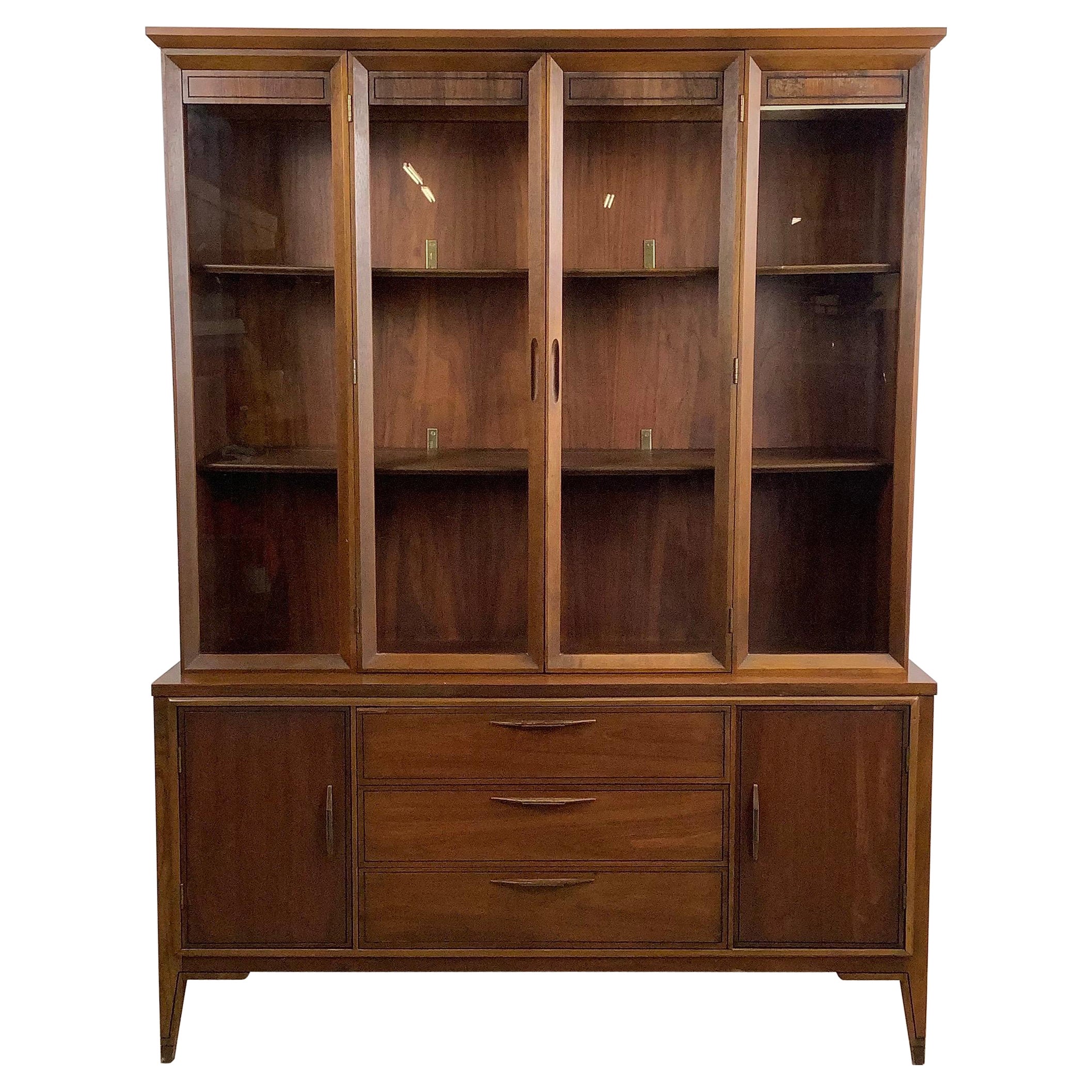 Vintage Modern Breakfront Walnut With Shelved Display Top