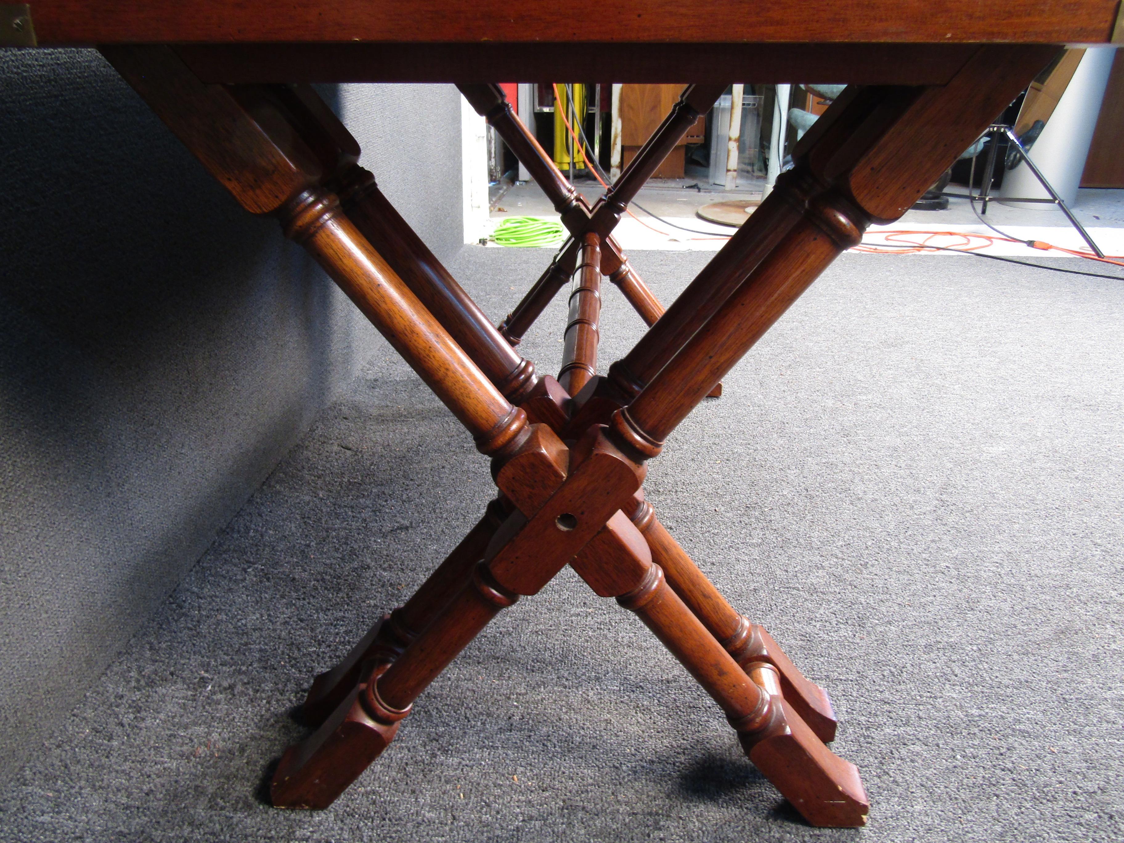 Vintage Modern Walnut Campaign Desk with Brass Accents 8