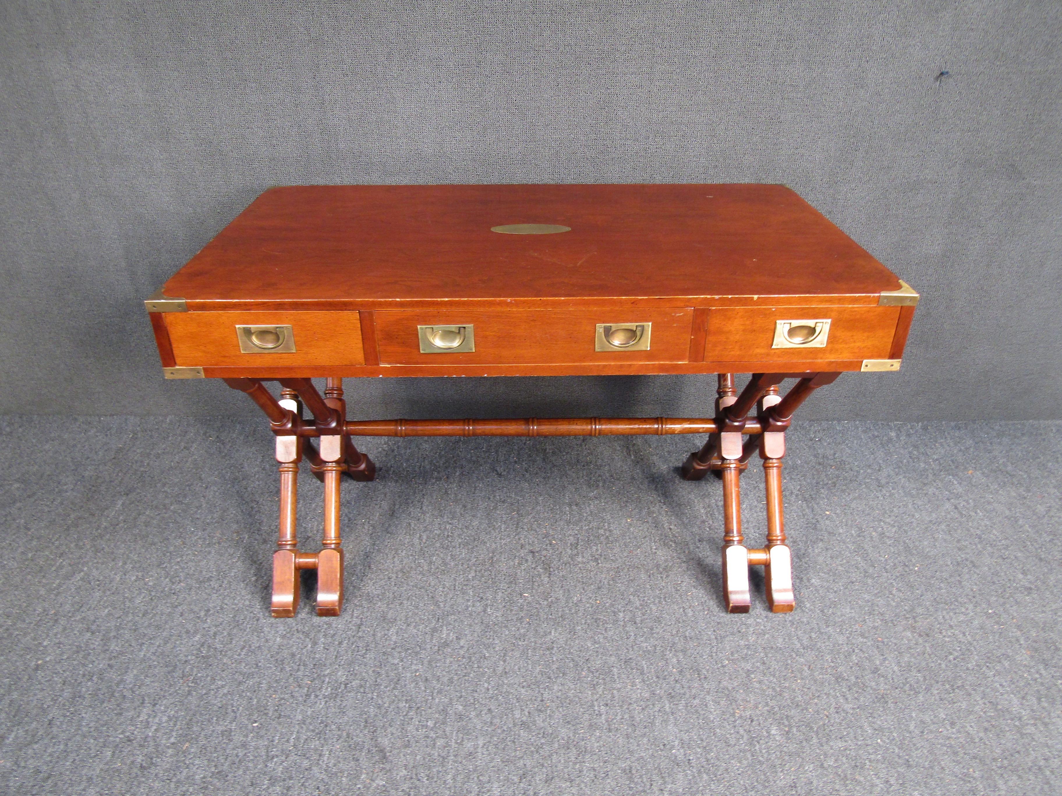 Mid-Century Modern Vintage Modern Walnut Campaign Desk with Brass Accents