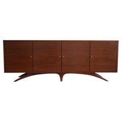 Vintage Modern Walnut Credenza in the Manner of Vladimir Kagan, Refinished
