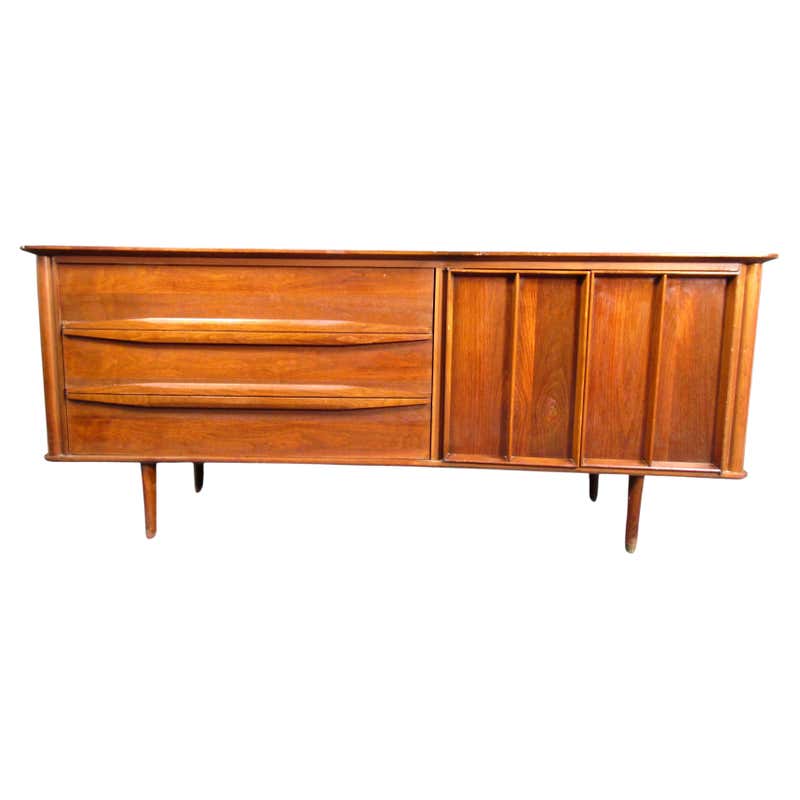 Exposed Sculptural Legs Walnut Three Drawers Two Doors Credenza Server ...