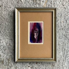 Vintage Modern Watercolor Portrait Painting of Man