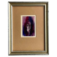 Vintage Modern Watercolor Portrait Painting of Man