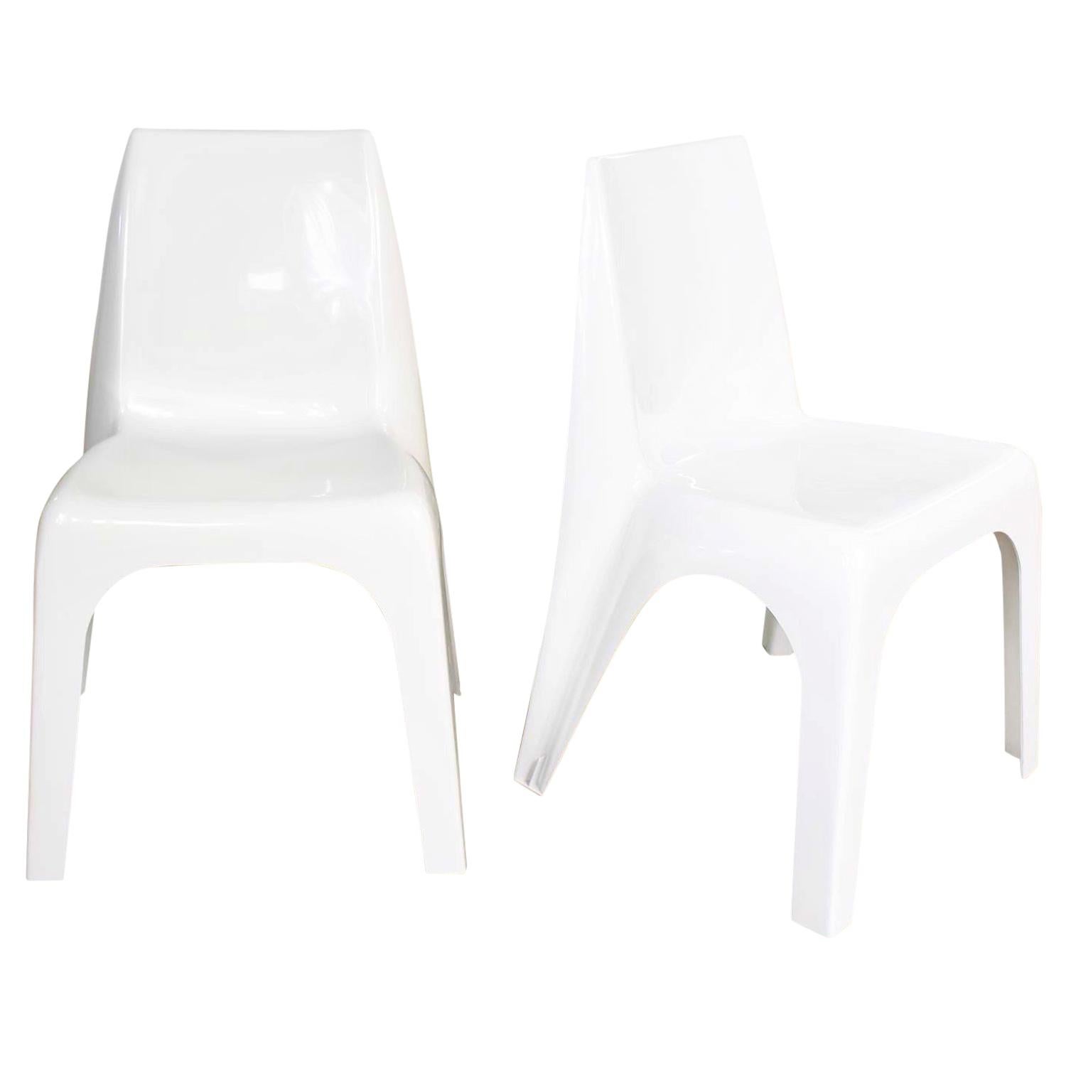 Chaises modernes vintage en plastique moulé blanc style Kartell 4850 de Castiglioni