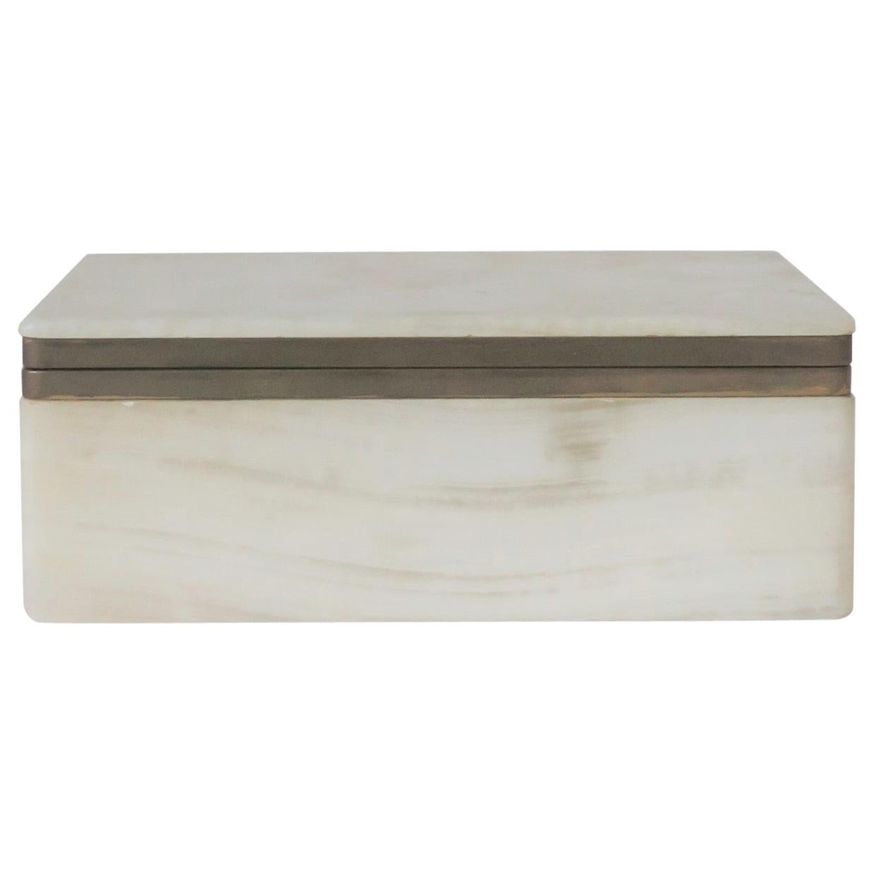 Modern White Onyx Marble and Brass Jewelry Box from Belgium