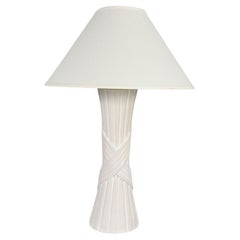 Retro Modern White Plaster Faux Rattan Design Table Lamp with Coolie Shade 