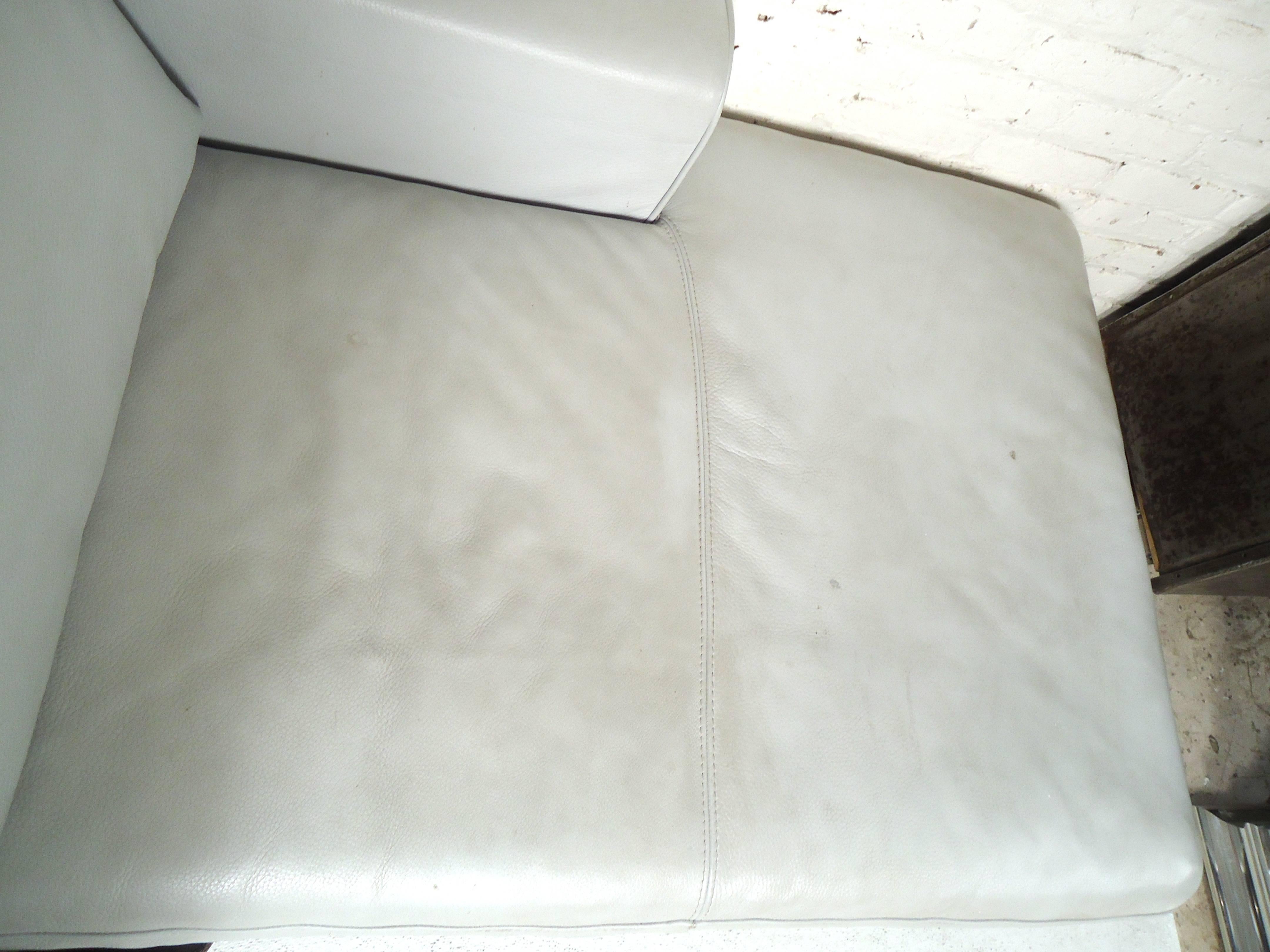 Faux Leather Vintage Modern White Settee For Sale