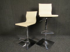 Vintage Modern White Vinyl Barstools