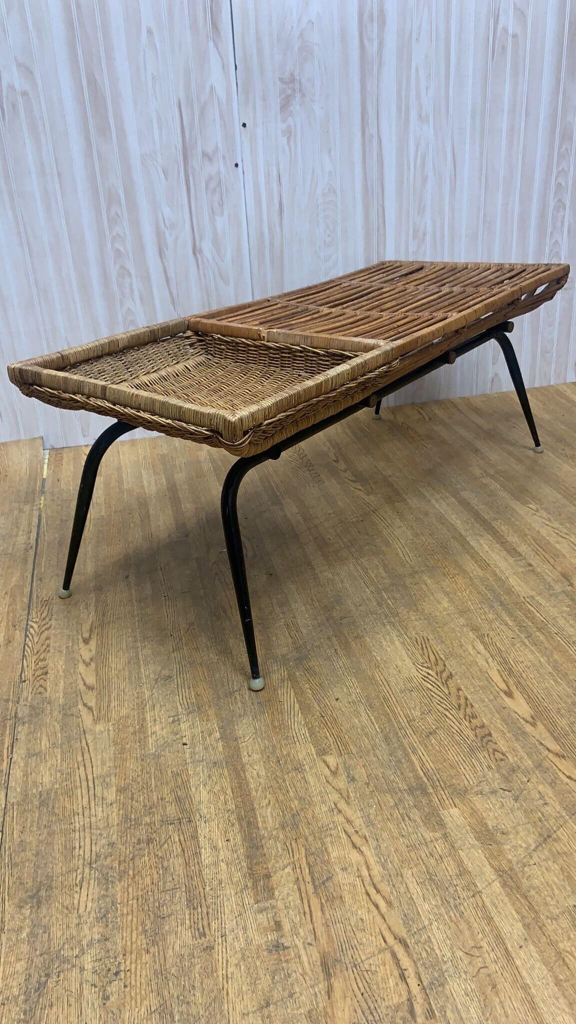 Mid-Century Modern Vintage Modern Wicker Basket Cocktail Coffee Table by Troy Sunshade Co. For Sale
