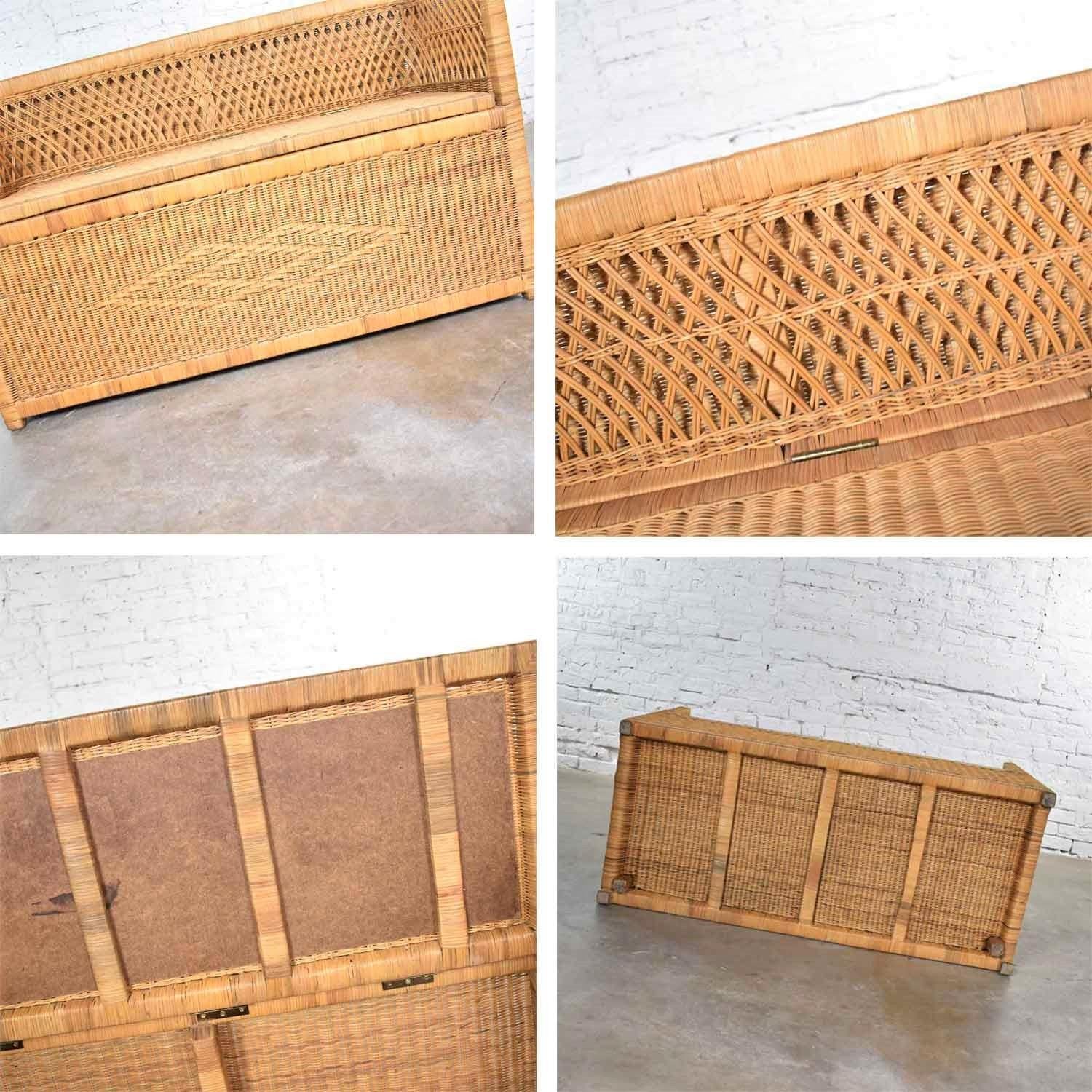 Vintage Modern Wicker Bench Settee with Trunk Style Storage 2