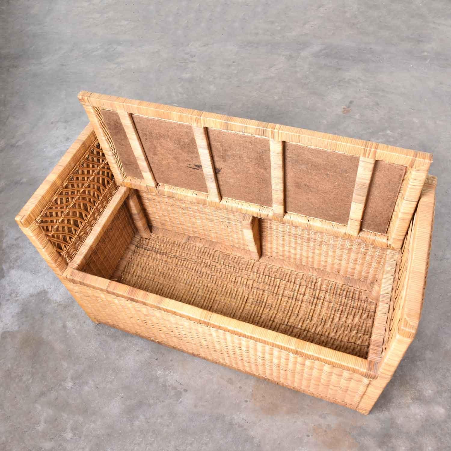 20th Century Vintage Modern Wicker Bench Settee with Trunk Style Storage
