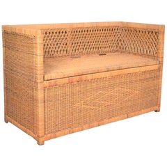 Retro Modern Wicker Bench Settee with Trunk Style Storage