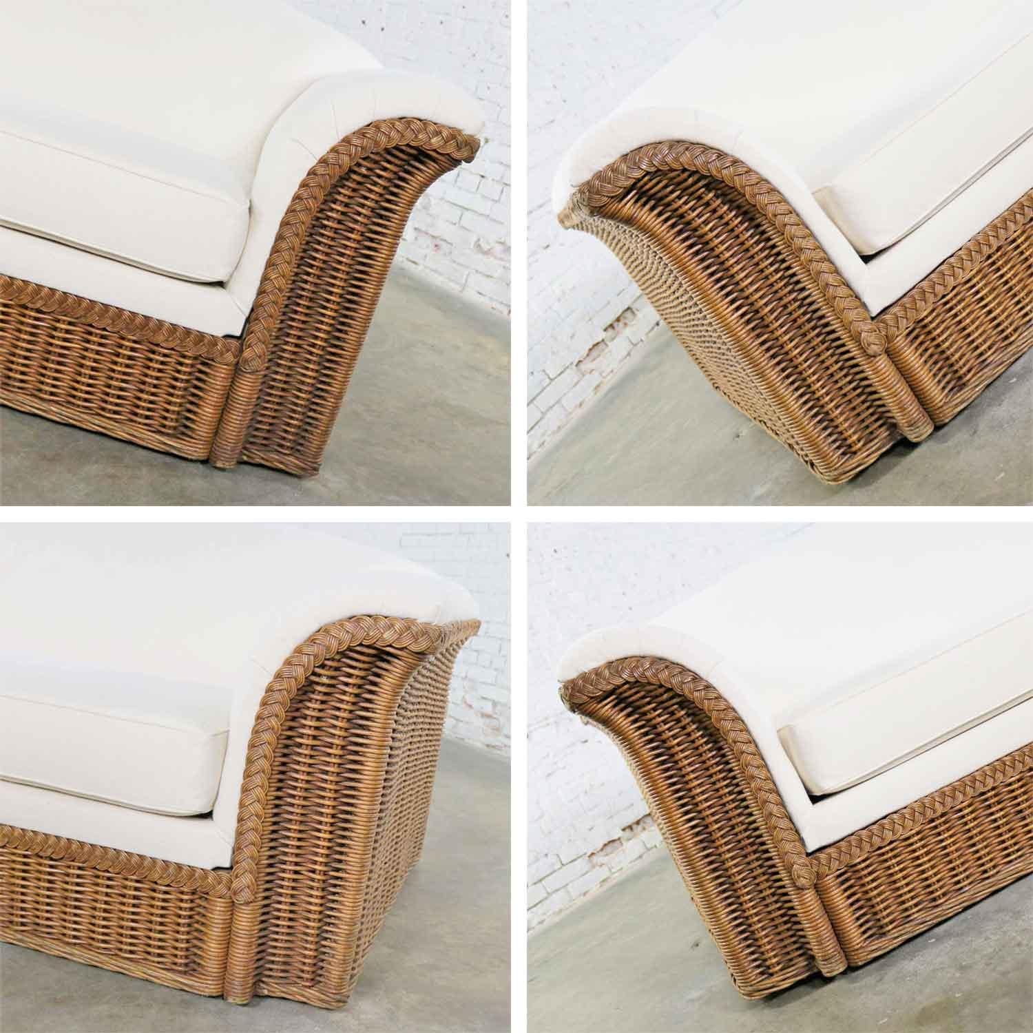Vintage Modern Wicker Sofa Manner Michael Taylor in New White Canvas 6