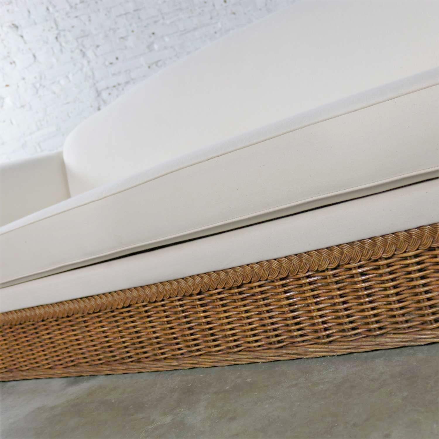 Vintage Modern Wicker Sofa Manner Michael Taylor in New White Canvas 8