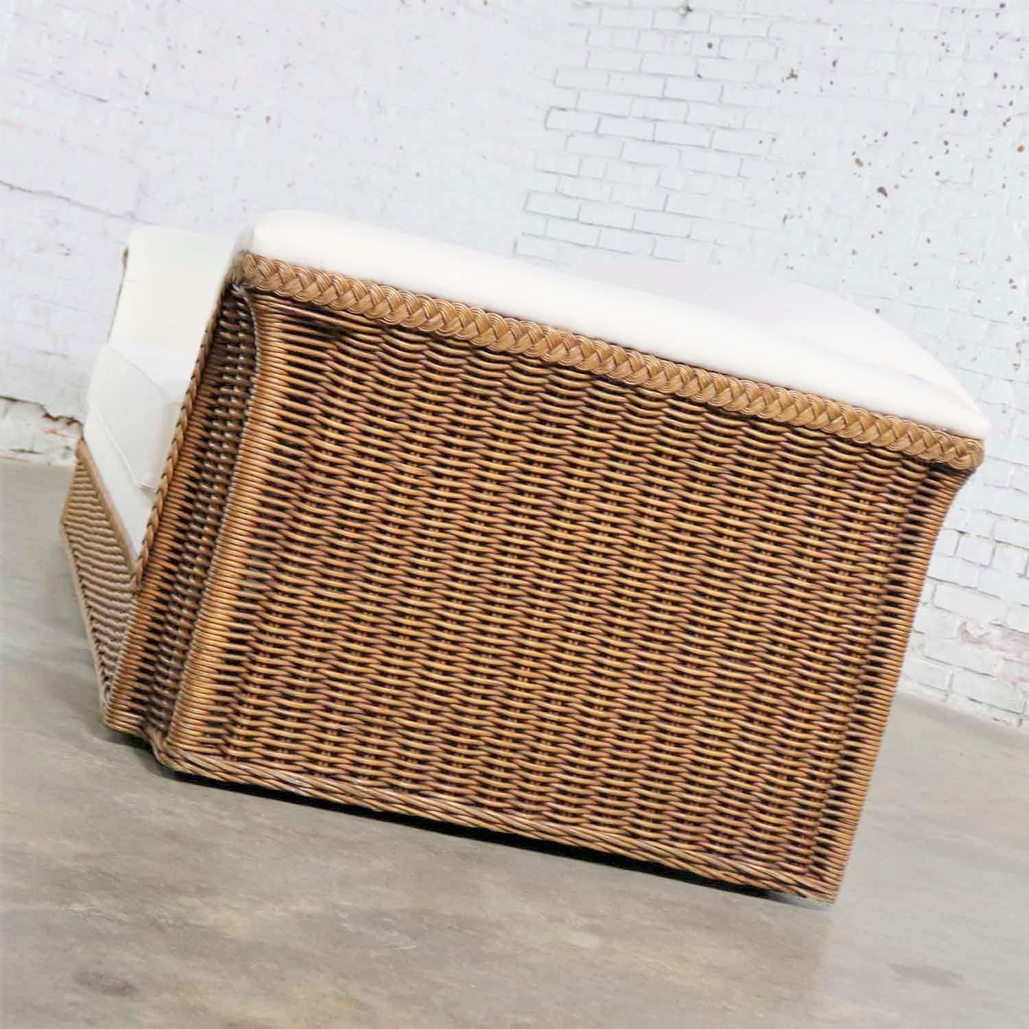 20th Century Vintage Modern Wicker Sofa Manner Michael Taylor in New White Canvas