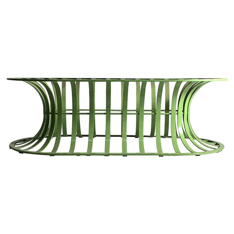 Vintage Modern Woodard Bench / Coffee Table in Lime For Sale