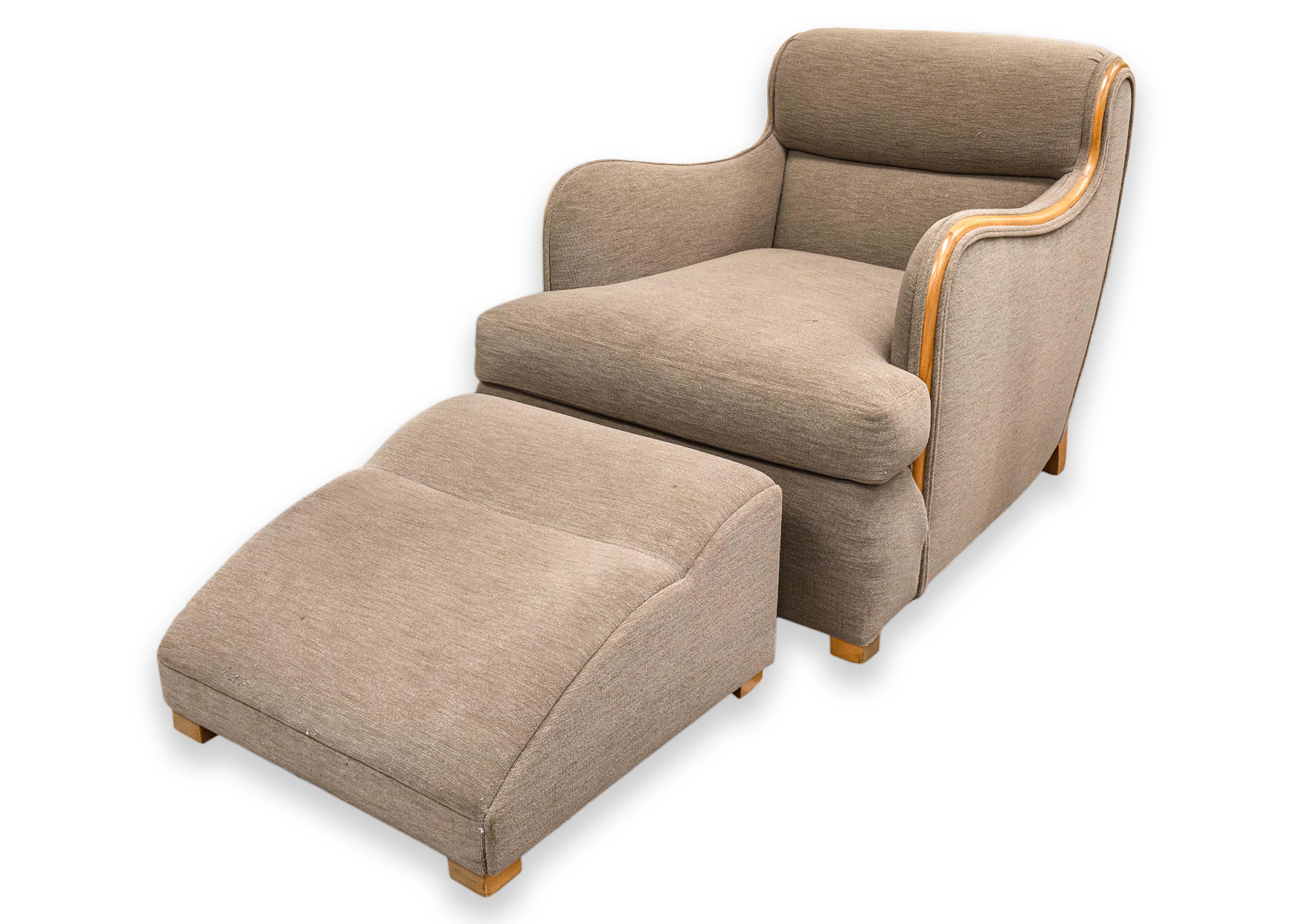 Sedia da salotto vintage Modernica beige in tessuto e legno e ottomana abbinata in vendita 5