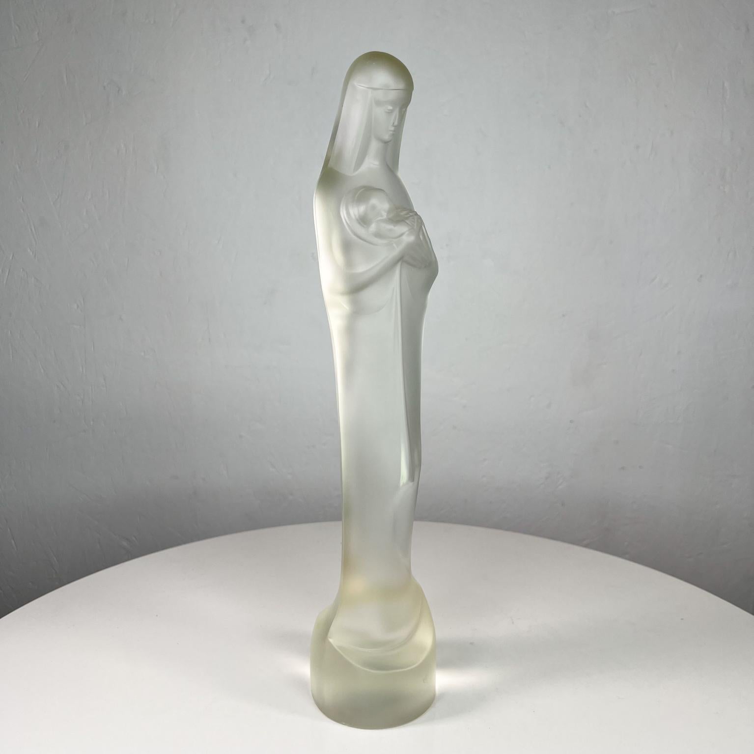 Mid-20th Century 1960s Modernism Madonna and Child Sculpture Frosted Art Glass Figurine