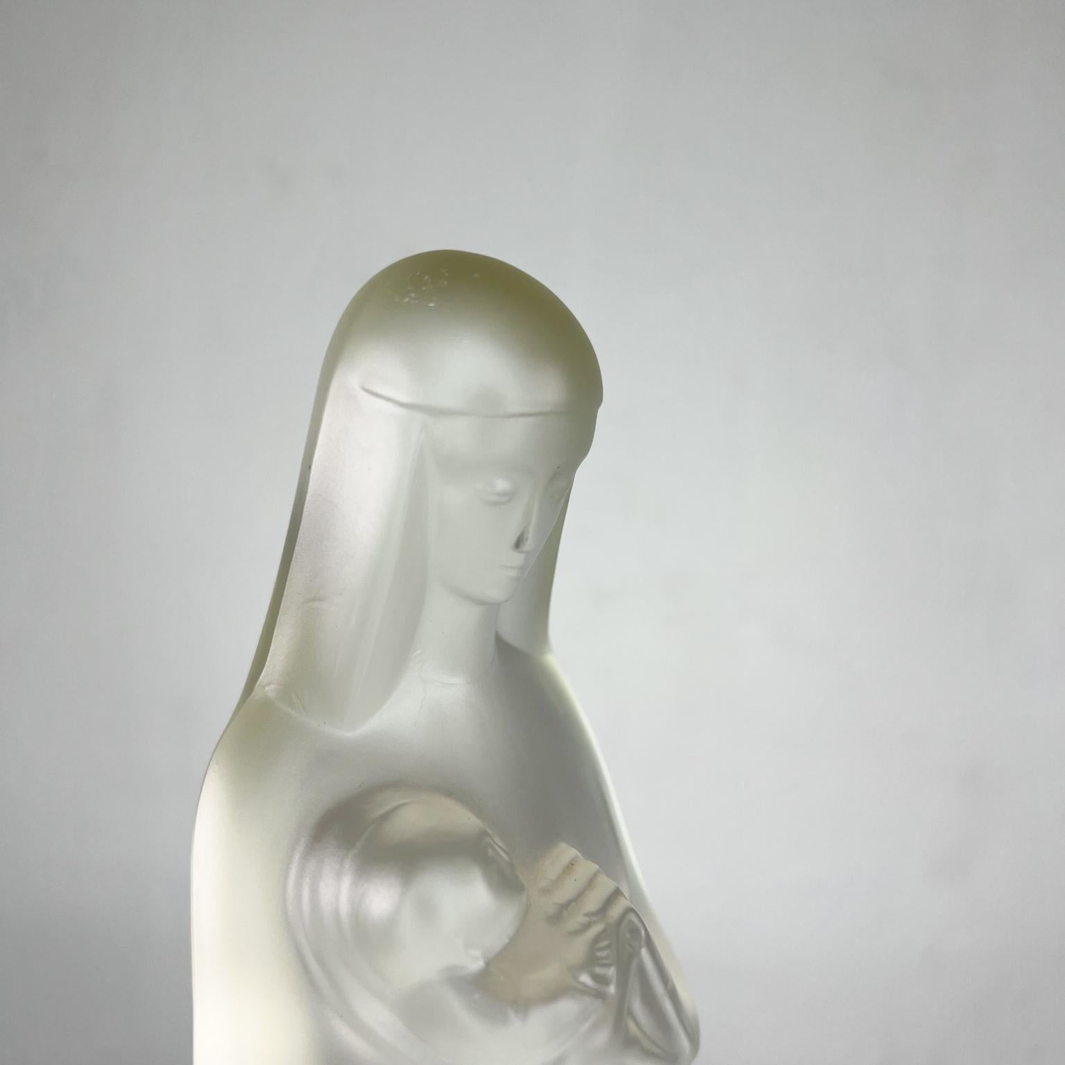 1960s Modernism Madonna and Child Sculpture Frosted Art Glass Figurine 1