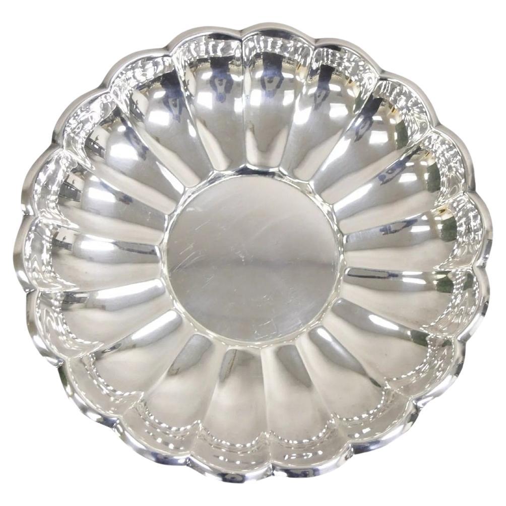 Vintage Modernist 13" Round Silver Plated Scalloped Edge Centerpiece Fruit Bowl