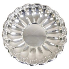 Vintage Modernist 13" Round Silver Plated Scalloped Edge Centerpiece Fruit Bowl