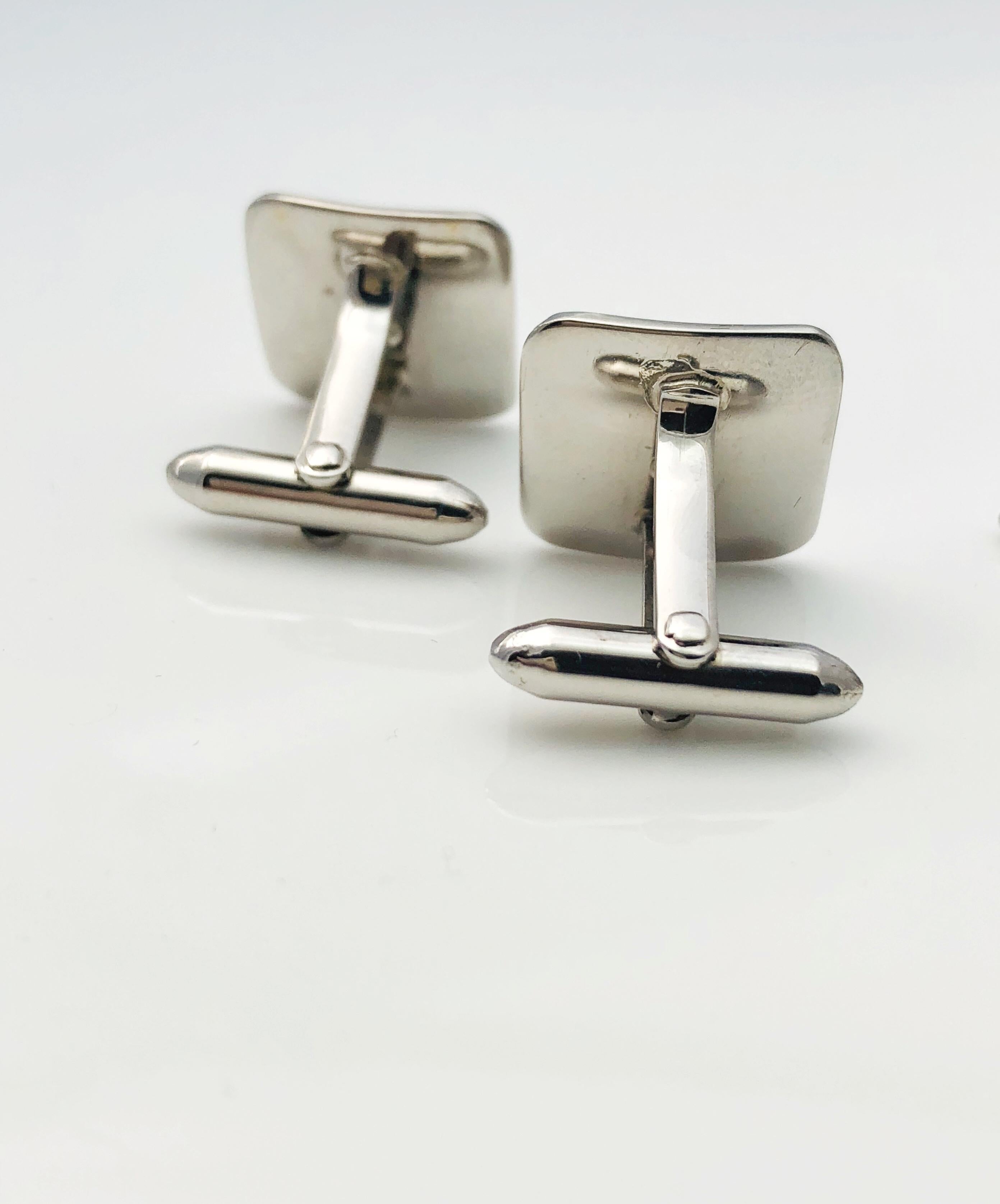 Vintage Modernist 14 Karat White Gold and Diamond Tuxedo Cufflinks and Studs In Excellent Condition In Birmingham, AL