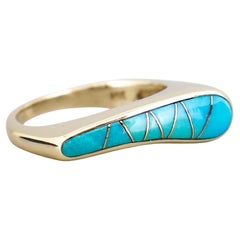 Vintage Modernist 14K Gold & Turquoise Cabochon Cocktail Ring
