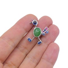 Vintage Modernist 14k White Gold Multigemstone Bird Brooch