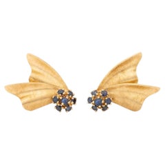 Vintage Modernist 14K Yellow Gold Sapphire Clip-on Earrings