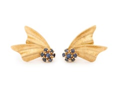 Vintage Modernist 14K Yellow Gold Sapphire Clip-on Earrings
