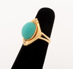 Vintage Modernist 14K Yellow Gold Turquoise Diamond Ring