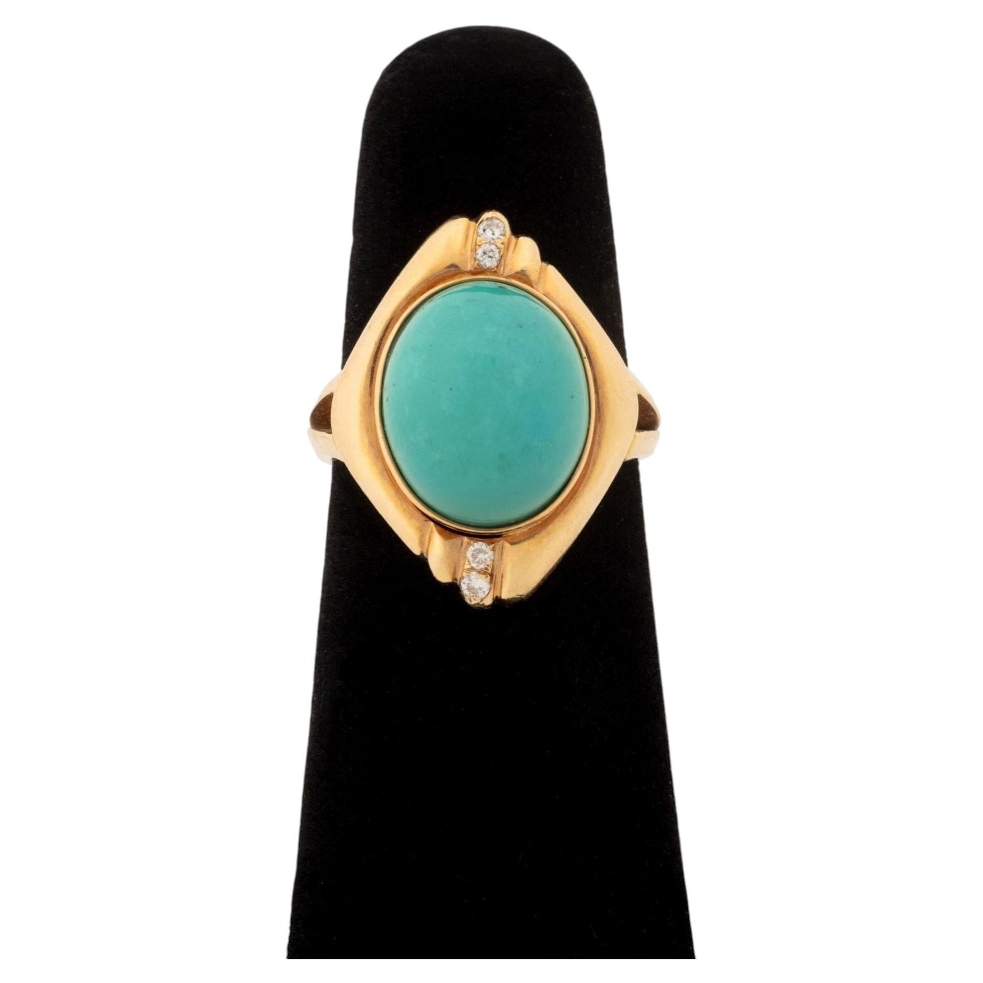 Anillo modernista vintage de oro amarillo de 14 quilates con turquesa y diamantes