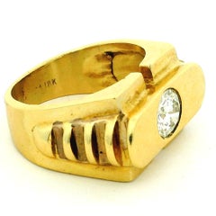 Vintage Modernist 18K Gold 0.85 Carat Diamond Architectural Ring